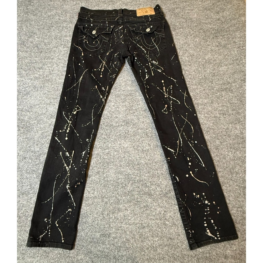 True Religion Skinny Jeans  Black Paint Splatter Pocket Flap Mens Size 32